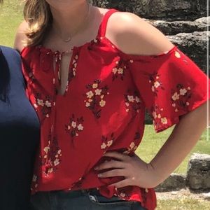 Cold Shoulder Floral Shirt L